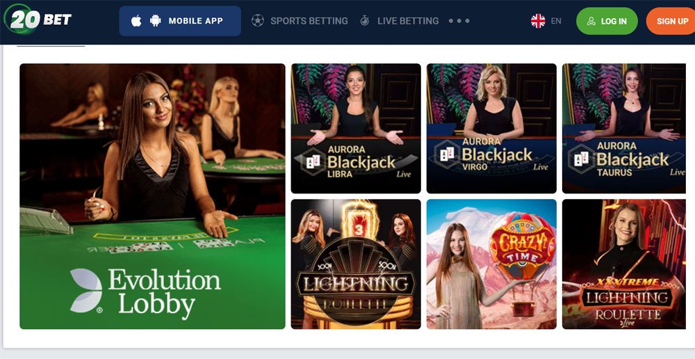 20bet Casino BlackJack and Roulette games