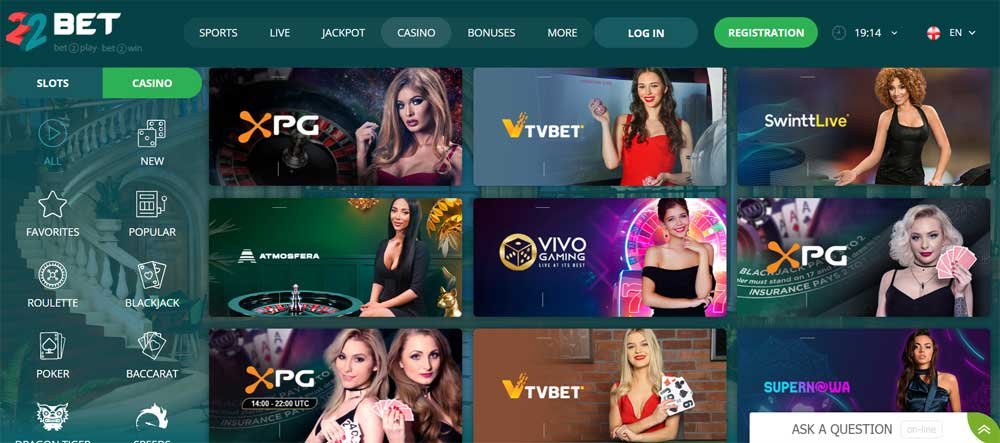 22bet Casino most populat games 