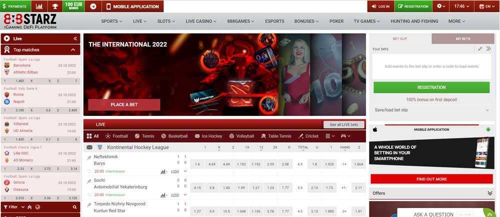 888 Starz Casino screenshot homepage