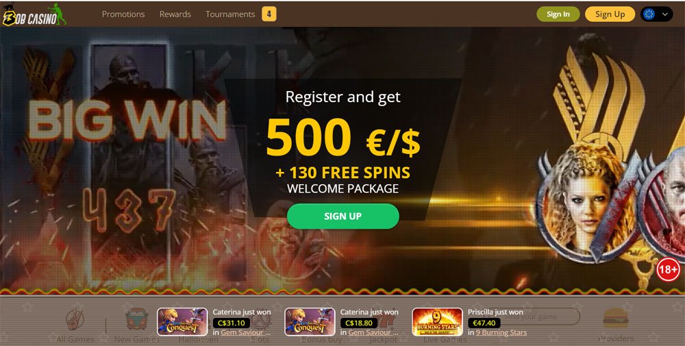 Bob Casino 500€ + 130 free spins