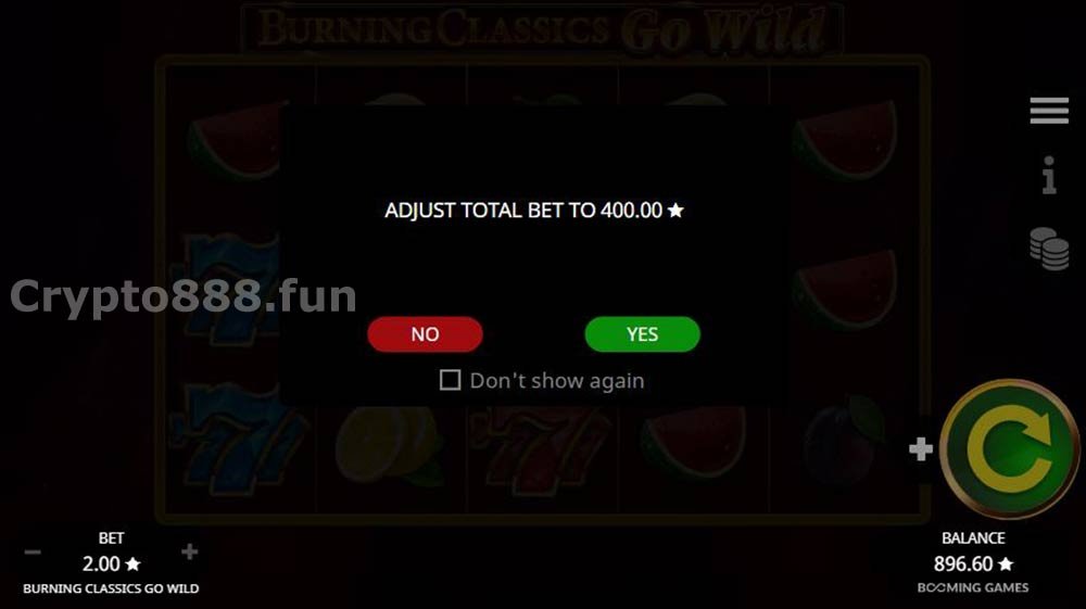 Adjust total bet to 400.00