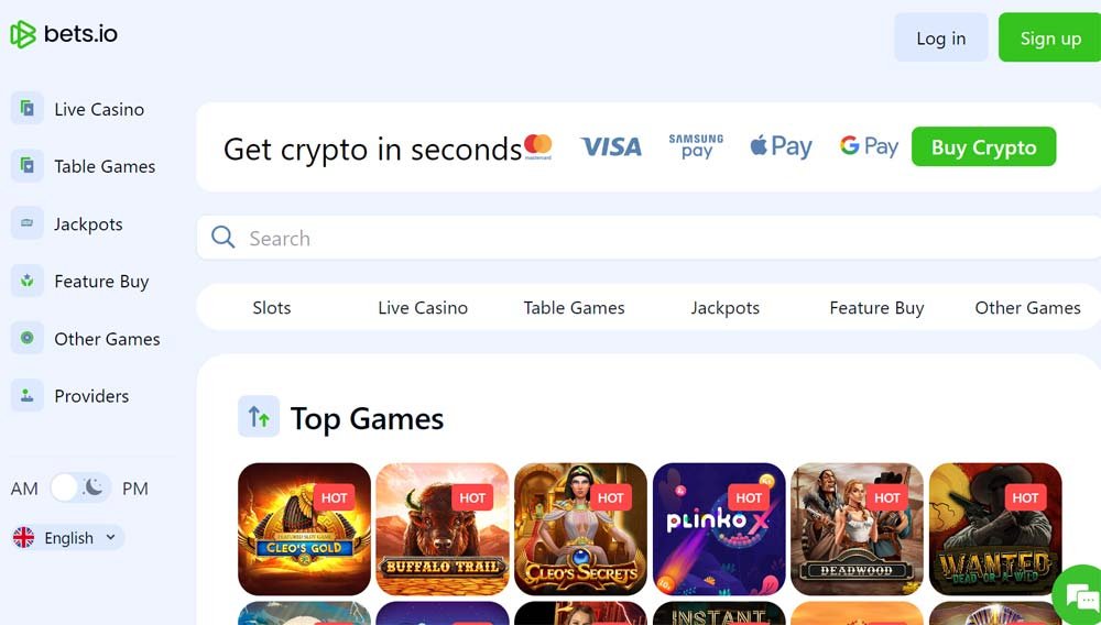 Bets.io Casino Homepage No KYC