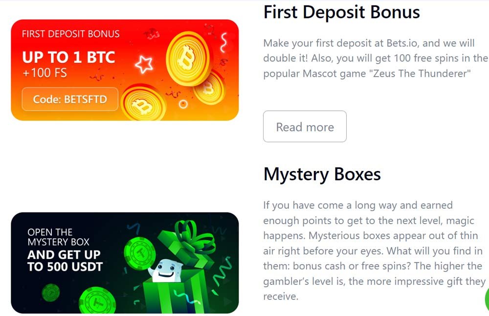 Bets.io Casino Bonuses and promotions