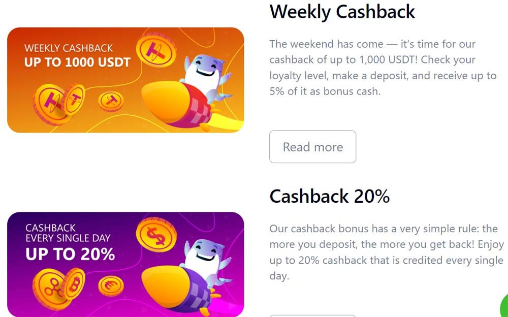 Bets.io Casino Bonuses and promotions : weekly cashback and cashback 20%