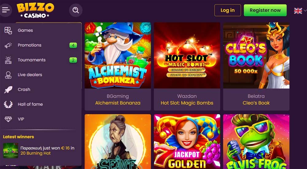 Bizzo Casino Review Slots, Alchemist Bonanza, Cleo's Book, Elvis Frog