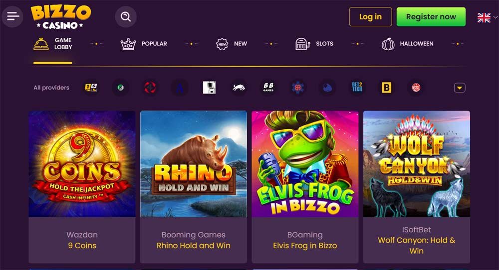 Bizzo Casino Slots, 9 coins, Rhino, Wolf Canyon