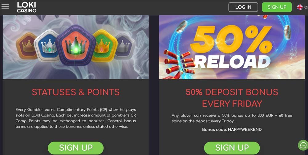 Loki Casino 50% deposit every friday