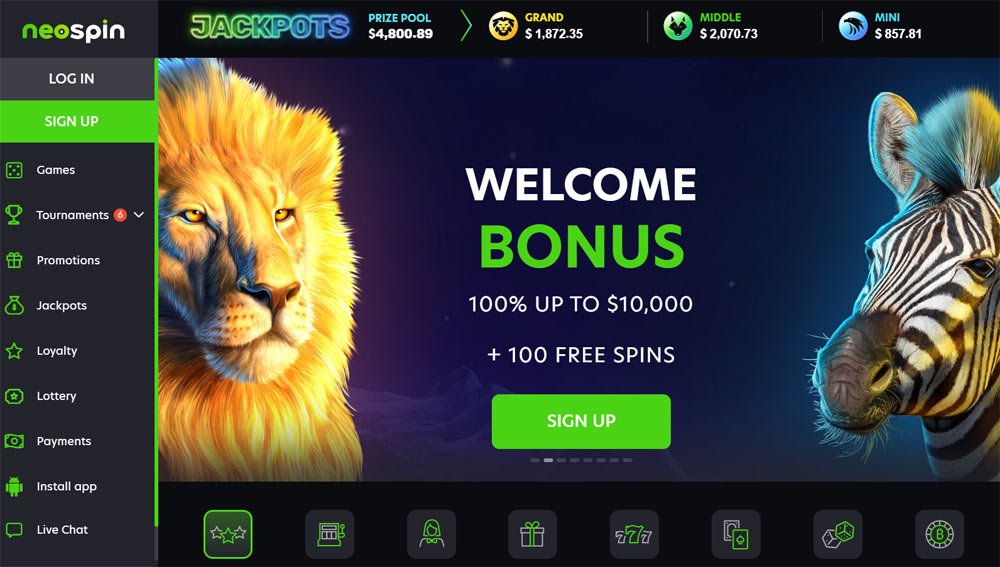 Neospin Casino Welcome Bonus 100% up to $10,000 + 100 free spins