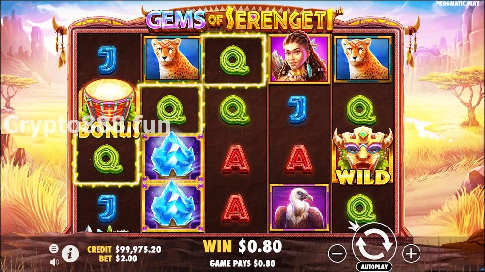 Gems of Serengeti screenshot of the actual slot