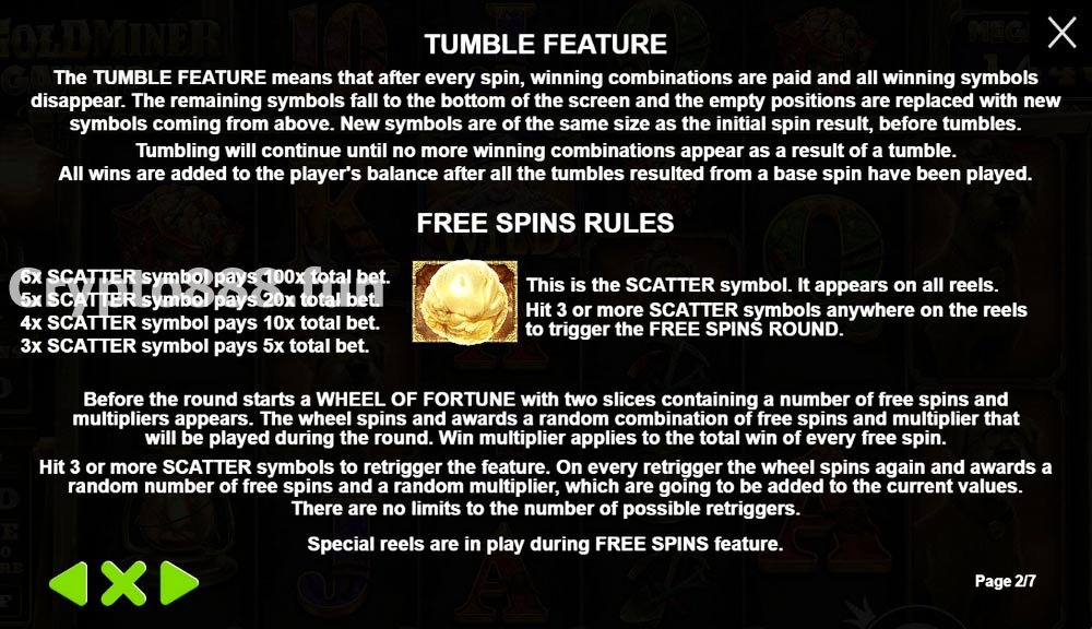 Tumble Feature, Free Spins Rules