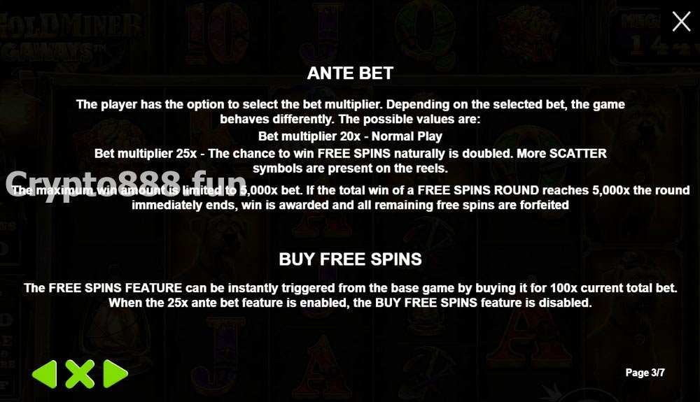 Ante bet, Buy Free Spins,