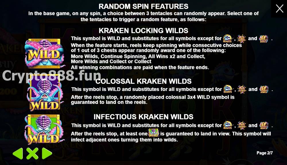 Random Spin Feature, Kraken Locking Wilds, Colossal Kraken Wilds