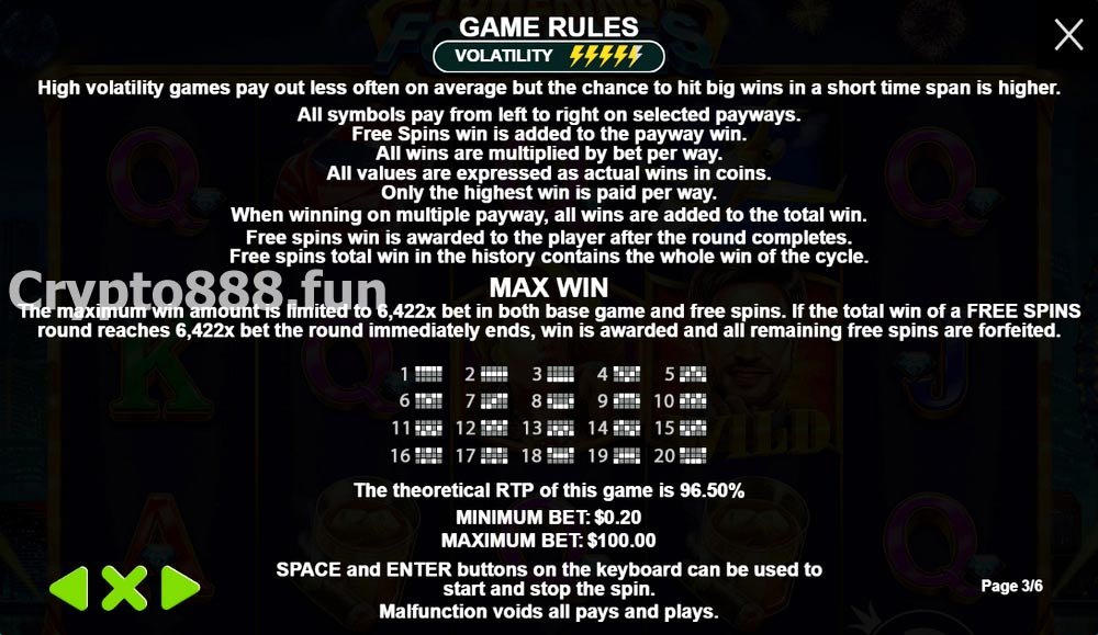 Game Rules, Paylines